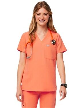 Figs Catarina One-Pocket Scrub Top Papaya Women's Medium Petite
